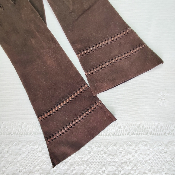 Designer Brown Suede Leather Gloves, Evening Wear New Condition Vintage - Picture 6 of 10